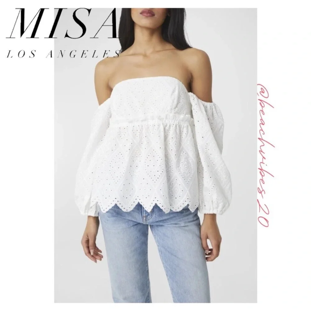 Anthro Misa Los Angeles Sera Off the Shoulder White Eyelet Lace Top